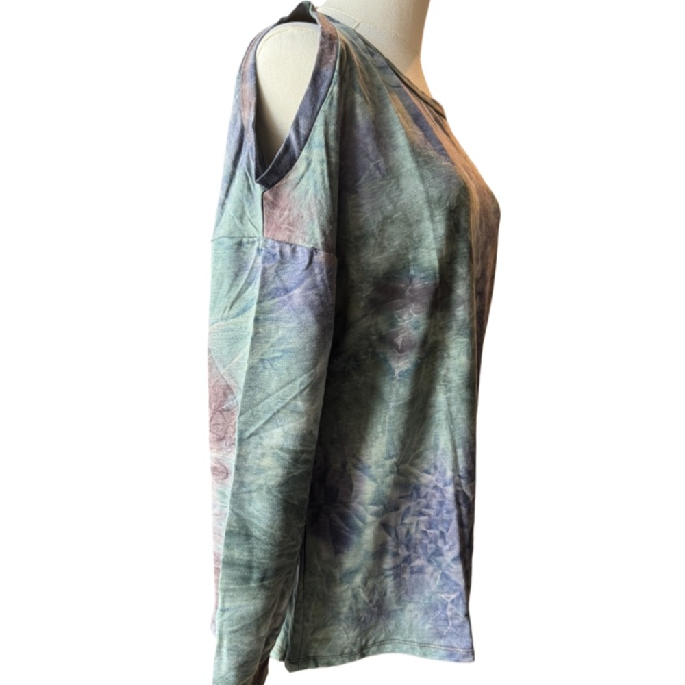 New Hayden Los Angeles Women’s Purple Mix High Low Cold Shoulder Long Sleeve Top